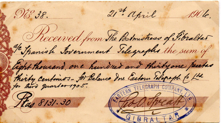 Money transfer to Gibraltar, 1906