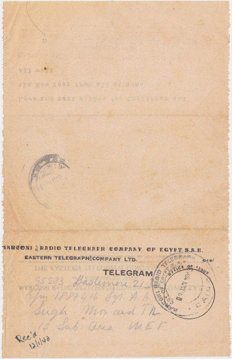 Marconi-Eastern 1943 Telegram - a