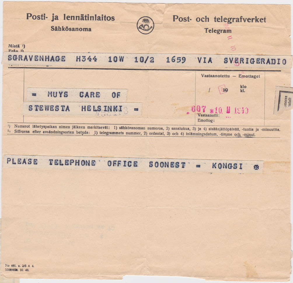 Telegram used 10 February 1949