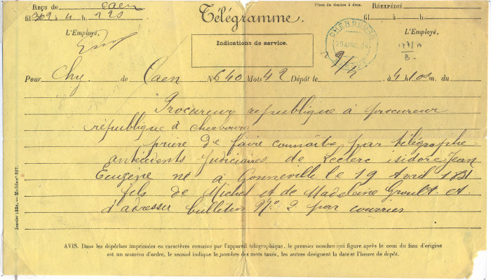 April 1884 Telegram - front