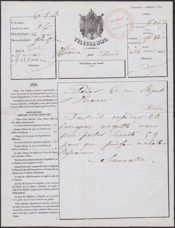 1864 Telegram - front