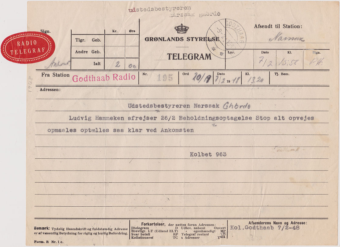 Radio Telegraph used 9/2/1948