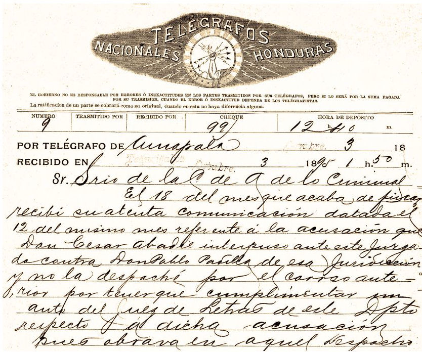 Telegram of 3 October 1895