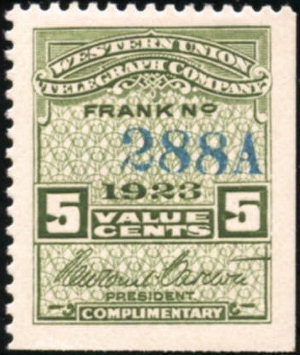 Western Union 1923 - 5c RH68a 288A