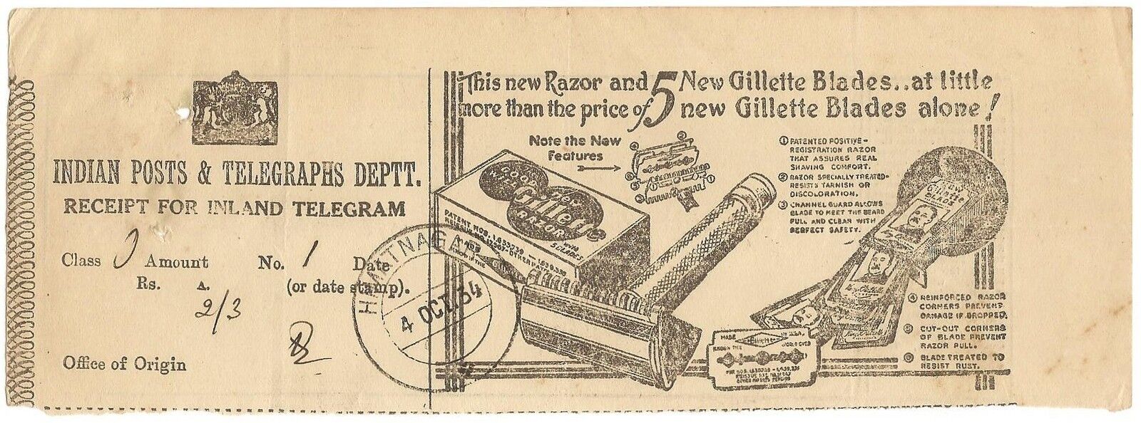 advertising Gillette Razors, October 1934 - front