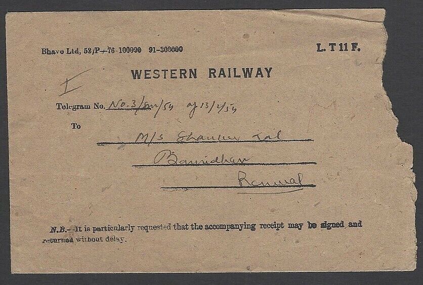 Western Railway Envelope - L.T11F