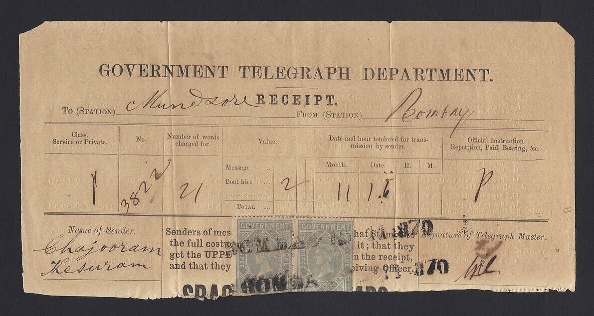 Sending Form Bombay 1870 - front