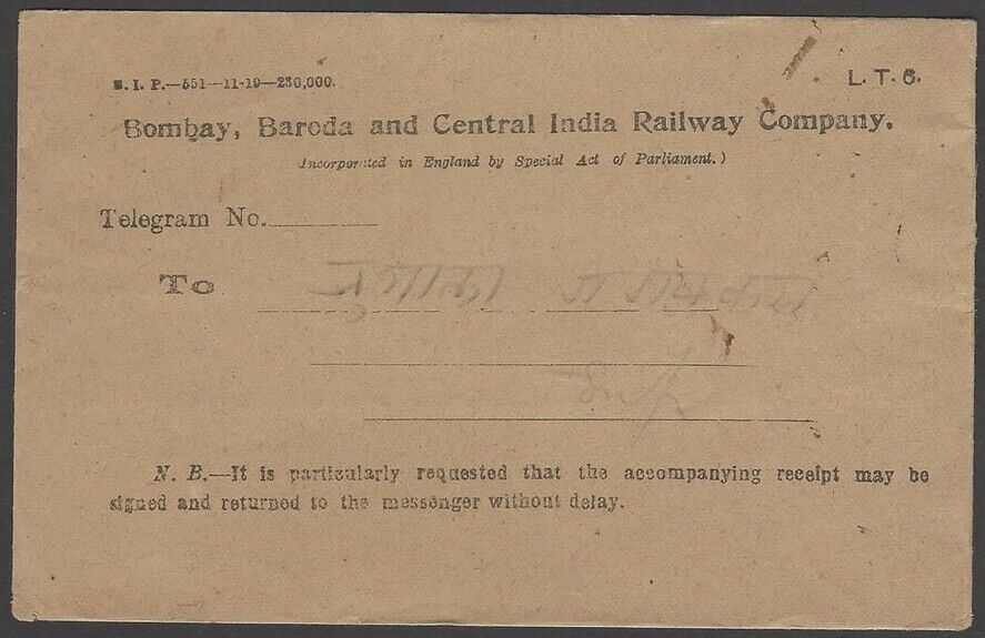 Bombay, Baroda and Central India Railway - LT6 front