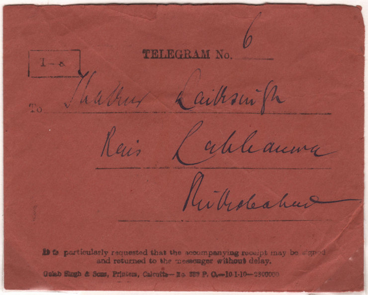 India T8 envelope - 1910 imprint