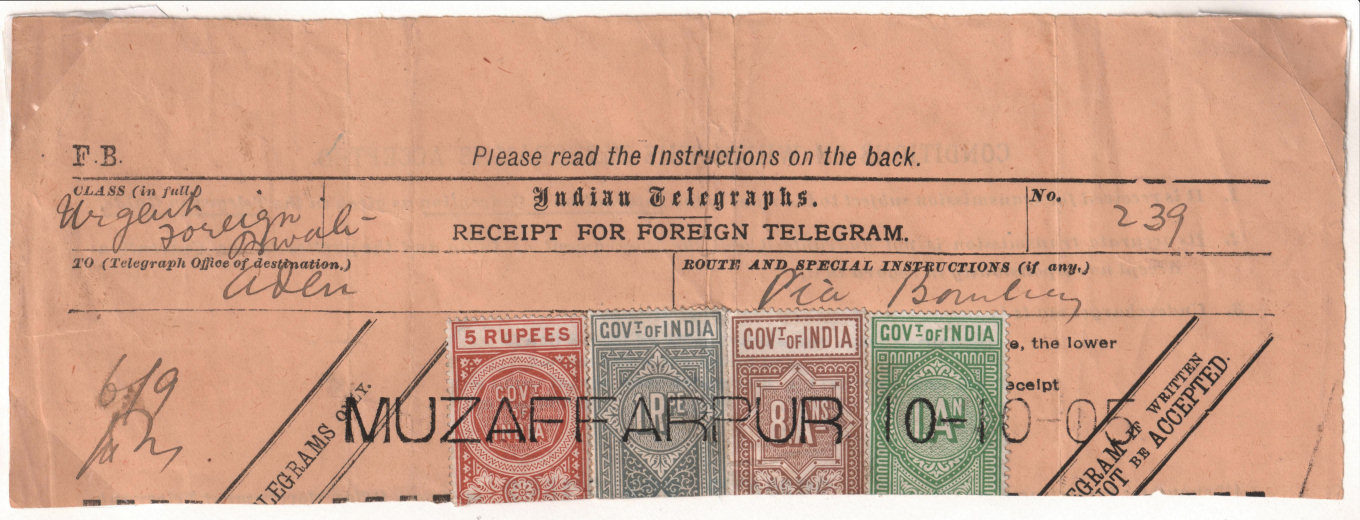 FB receipt to Aden, 1905