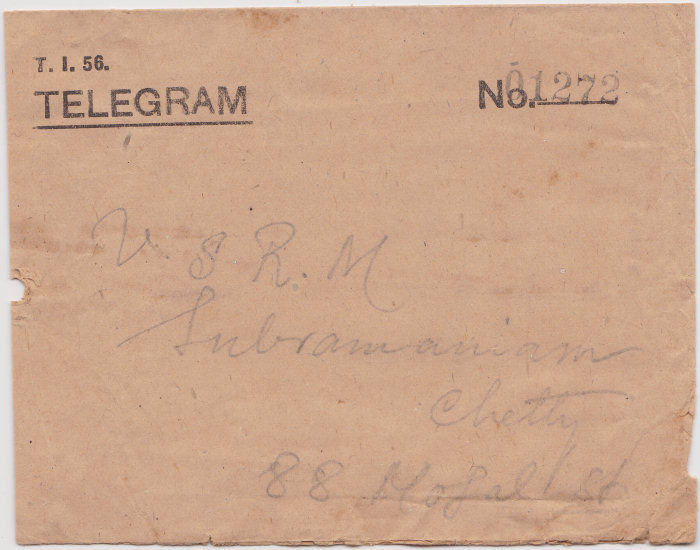 India T.I.56 envelope - 1918 - front
