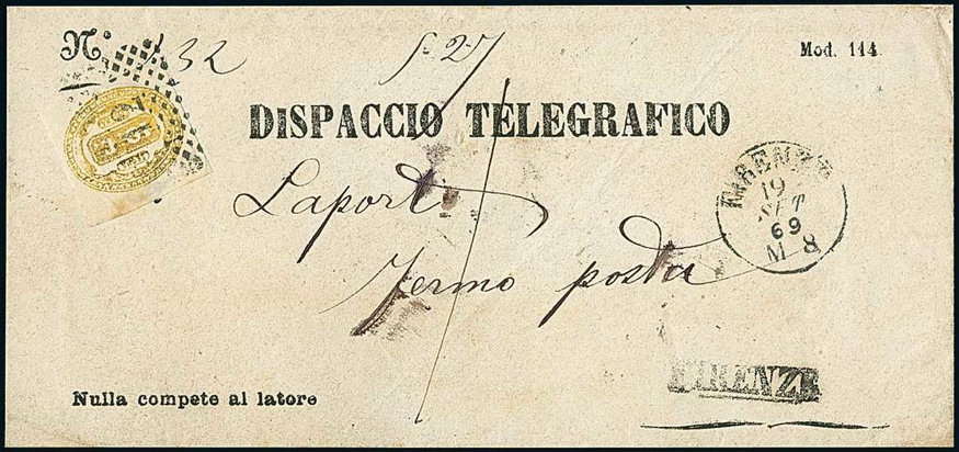 Italian Telegraph envelope used 1869.