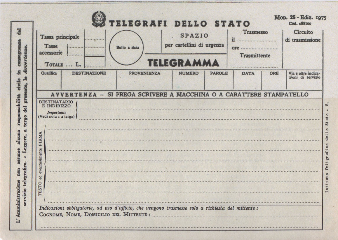 Italian Form 25 - 1975