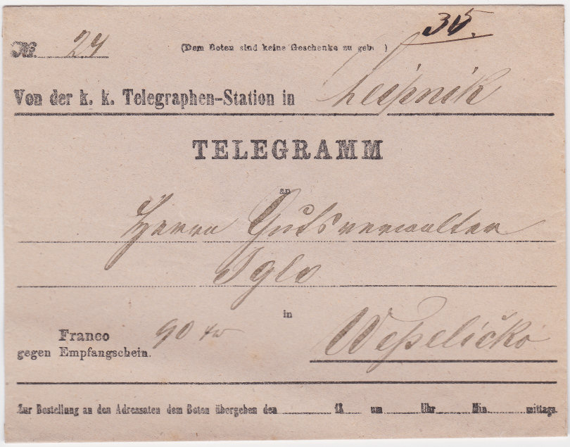 Leipnik Telegram Envelope - front