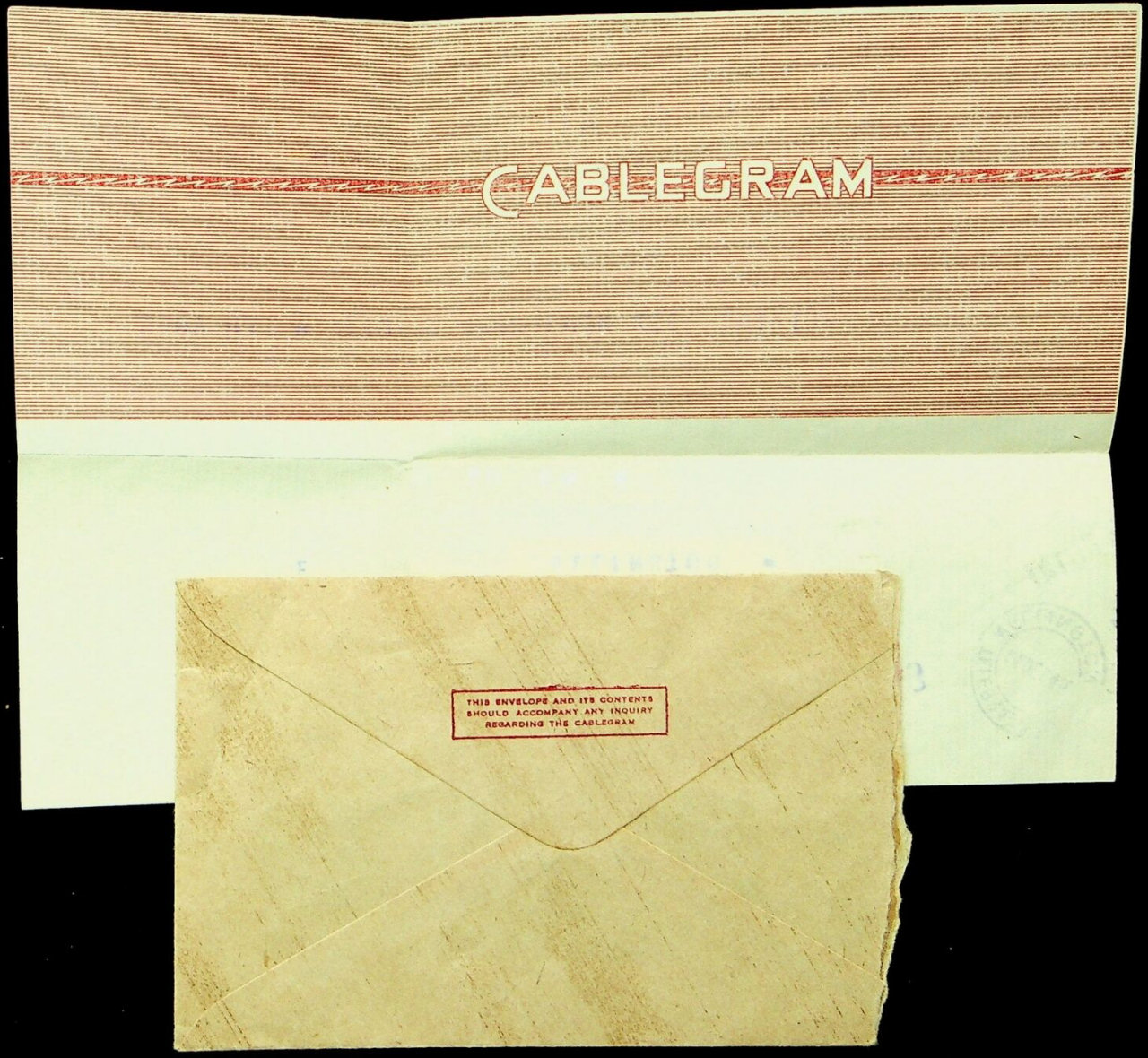NZ Cablegram 1945 - back with envelope