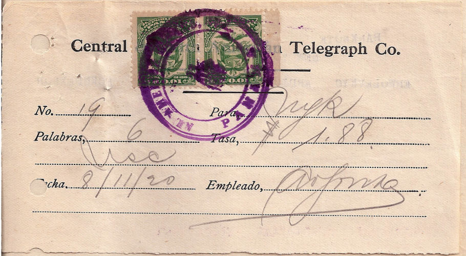 Cablegram-receipt - 11 August 1920 - front