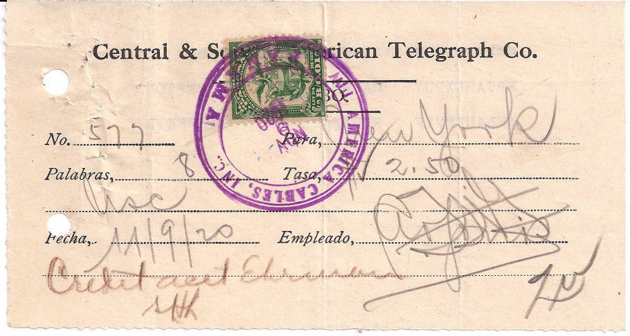 Cablegram-receipt - 9 November 1920 - front