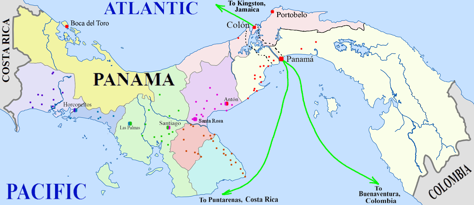 Panama-Map with Telephone stations