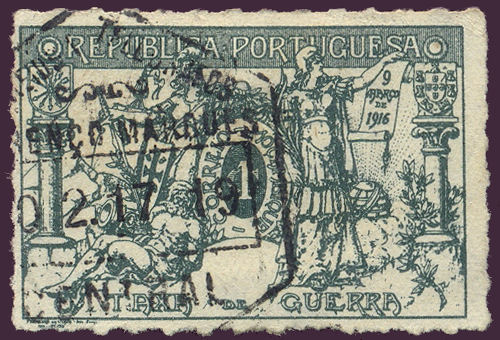 Mozambique War-Tax stamp of 1916 used in Lourenço Marques