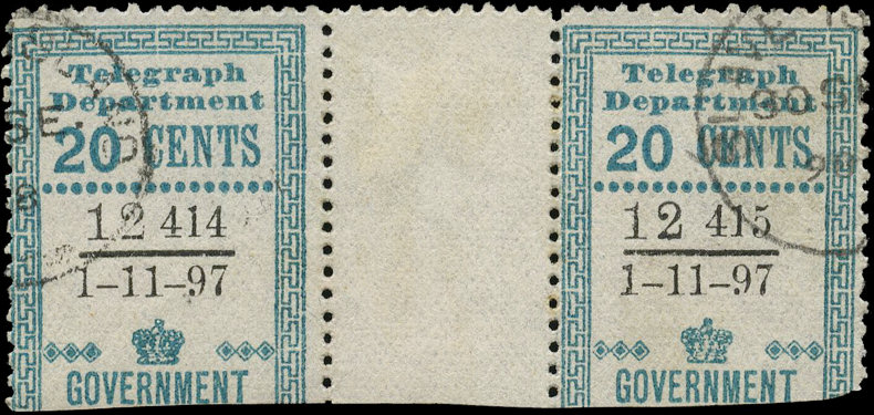 Lot 327 - Gutter pair of November 1897 20c stamps