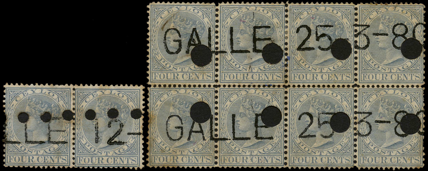 Punched Ceylon Postage stamps - 1880