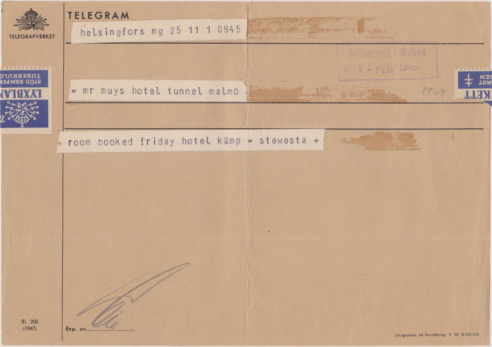 Sweden Telegram used 1 February 1949
