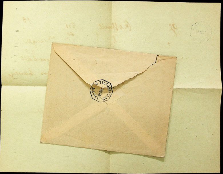 1918 telegram and envelope - backs