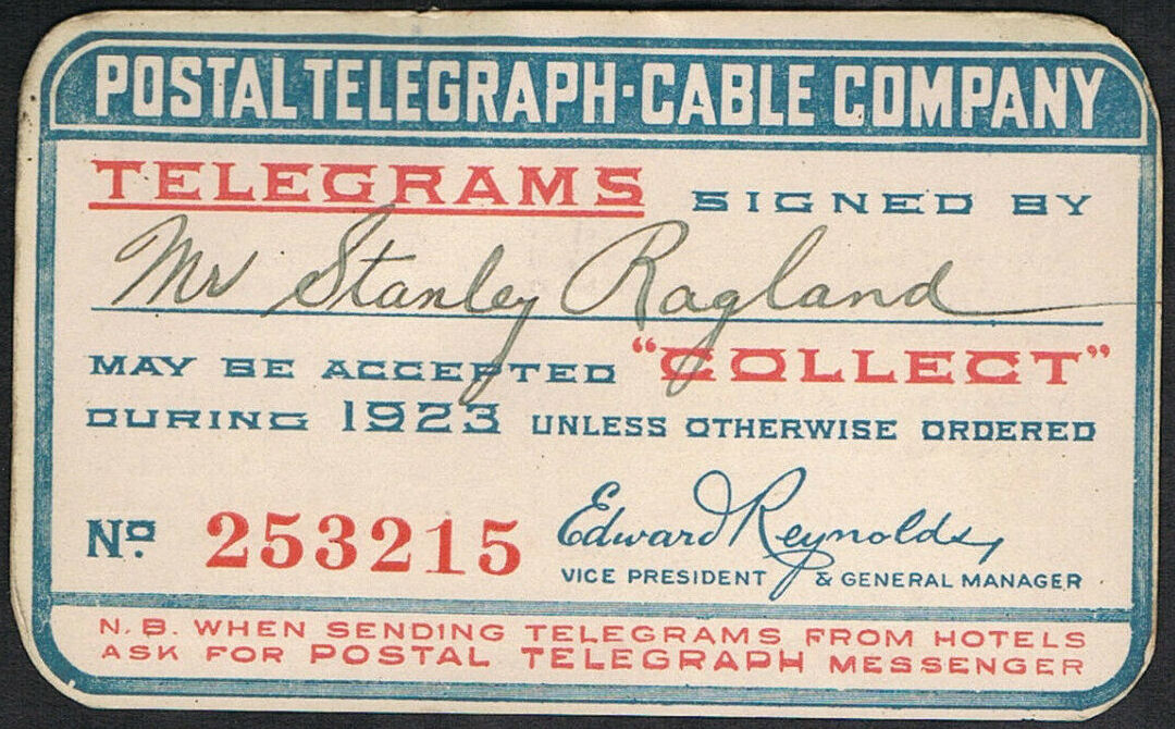 Postal Collect Authorization 1923 - front