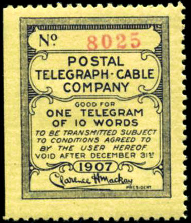 USA Postal Tel-Cable 1907 - 10 words yellow - 8025
