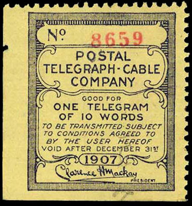 USA Postal Tel-Cable 1907 - 10 words yellow - 8659