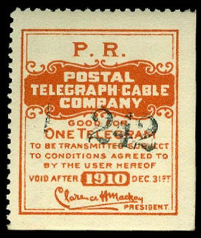 USA Postal Tel-Cable 1910 - PR - 212