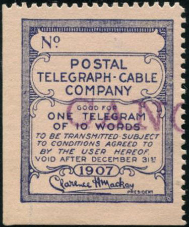 USA Postal Tel-Cable 1907 - 10 words pink, no control