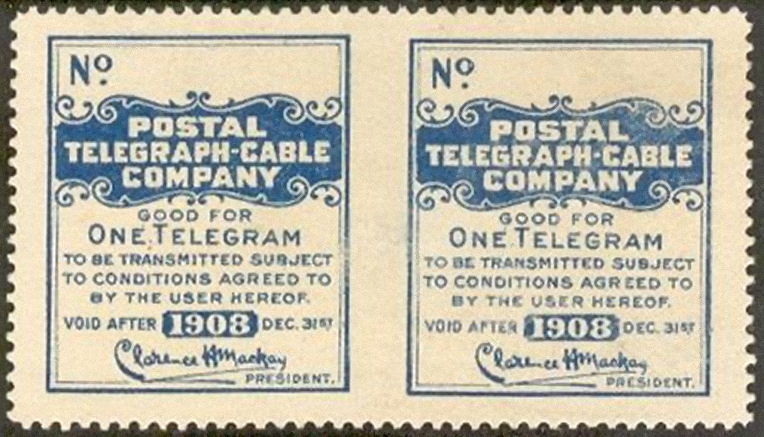USA Postal Tel-Cable 1908 - imperf between, no control