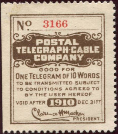 USA Postal Tel-Cable 1910 - One Telegram