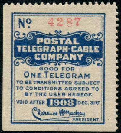 USA Postal Tel-Cable 1908 - One Telegram- 4287