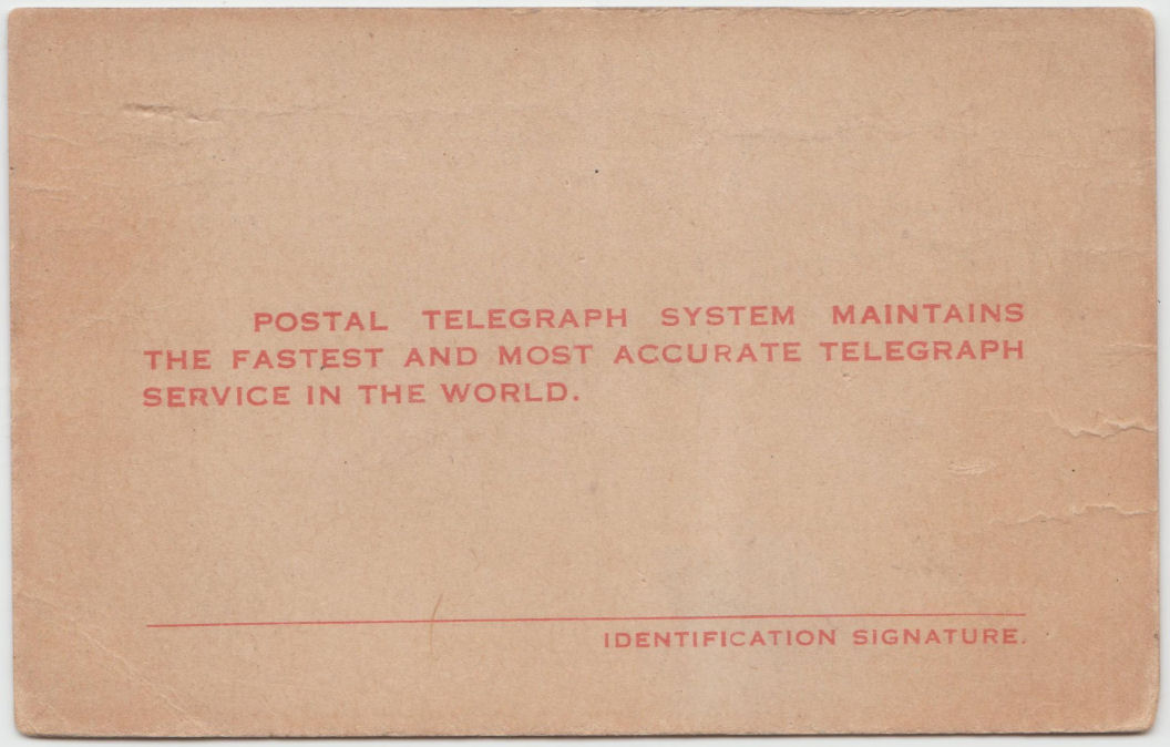 Postal Collect Authorization 1922 - back