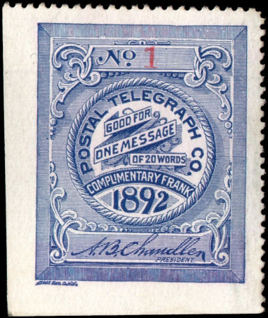 USA Postal Tel-Cable 1892 Frank, H10 - 1