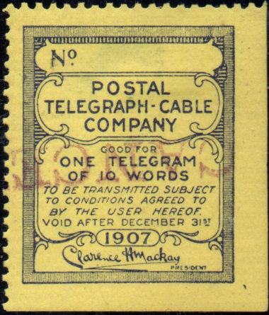 USA Postal Tel-Cable 1907 - 10 words yellow , no control