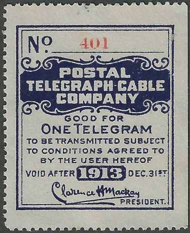 USA Postal Tel-Cable 1913 - One Telegram - 924