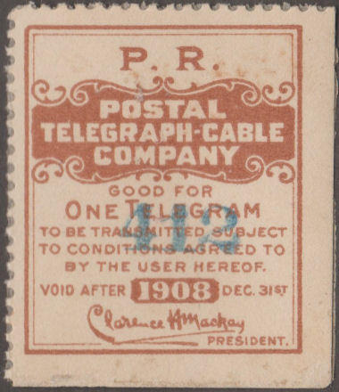 USA Postal Tel-Cable 1908 - PR - 412