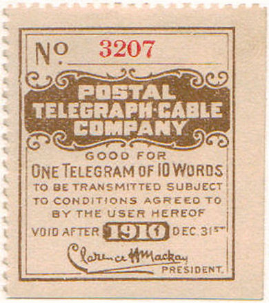 USA Postal Tel-Cable 1910 - One Telegram