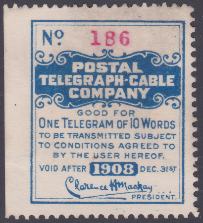 USA Postal Tel-Cable 1908 - One Telegram of 10 words - 186