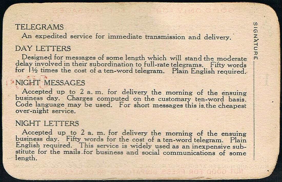 Western Union Collect Authorization 1923 - back