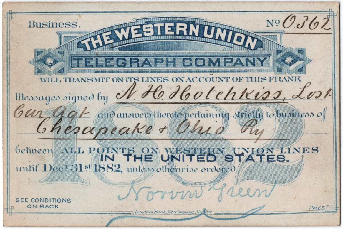 Western Union Business Frank 1882 - front