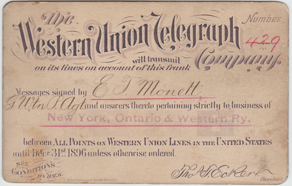 Western Union Business Frank 1896 - 429 front