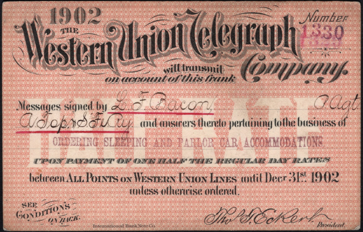 Western Union Business Frank 1902 Half Rate - front