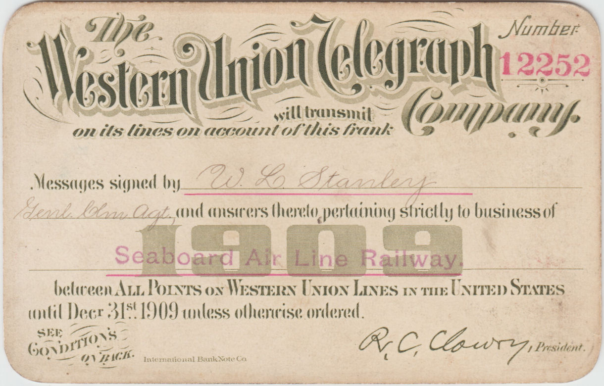 Western Union Business Frank 1909 - front
