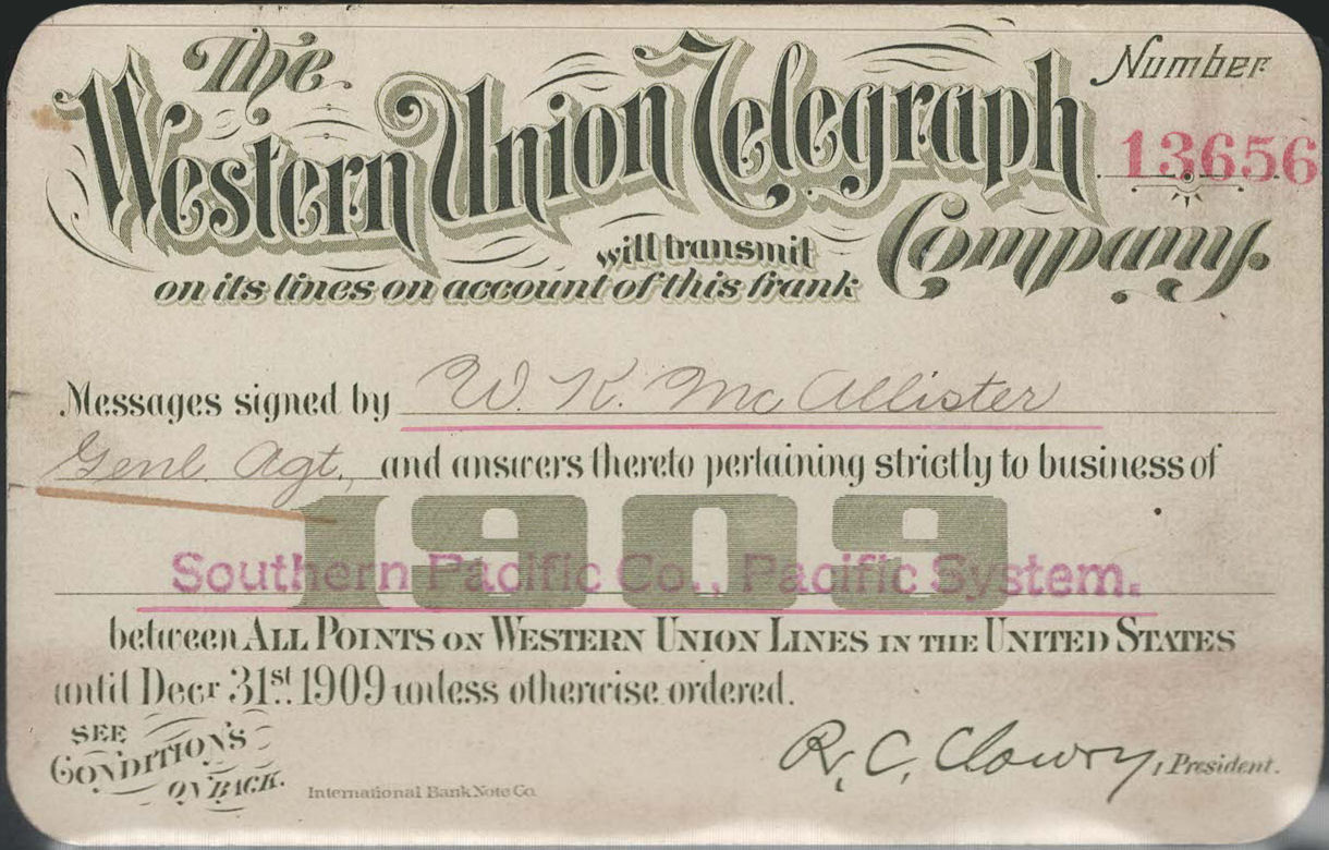Western Union Business Frank 1909 - front