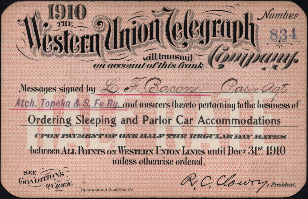 Western Union Business Frank 1910 Half Rate - front