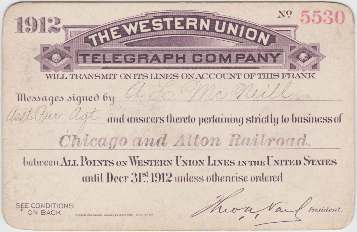 Western Union Business Frank 1912 - front